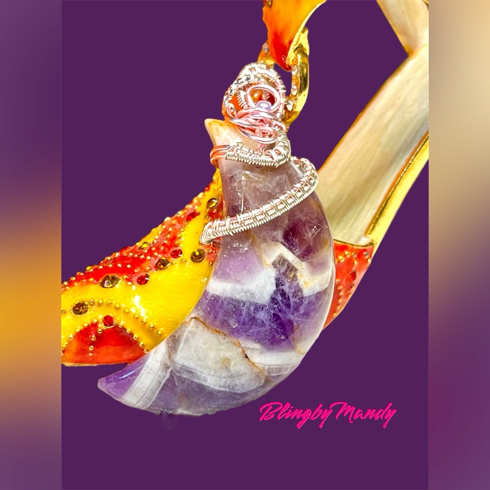 Genuine chevron dream amethyst MOON wire wrapped-February birthday color